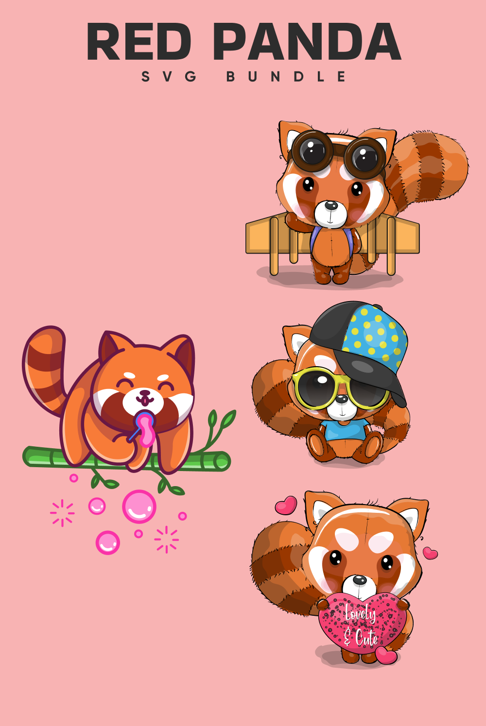 Red panda stickers on a pink background.