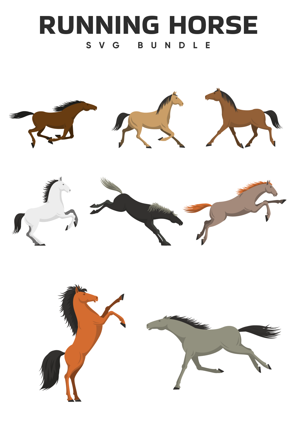 Group of horses running in different directions.