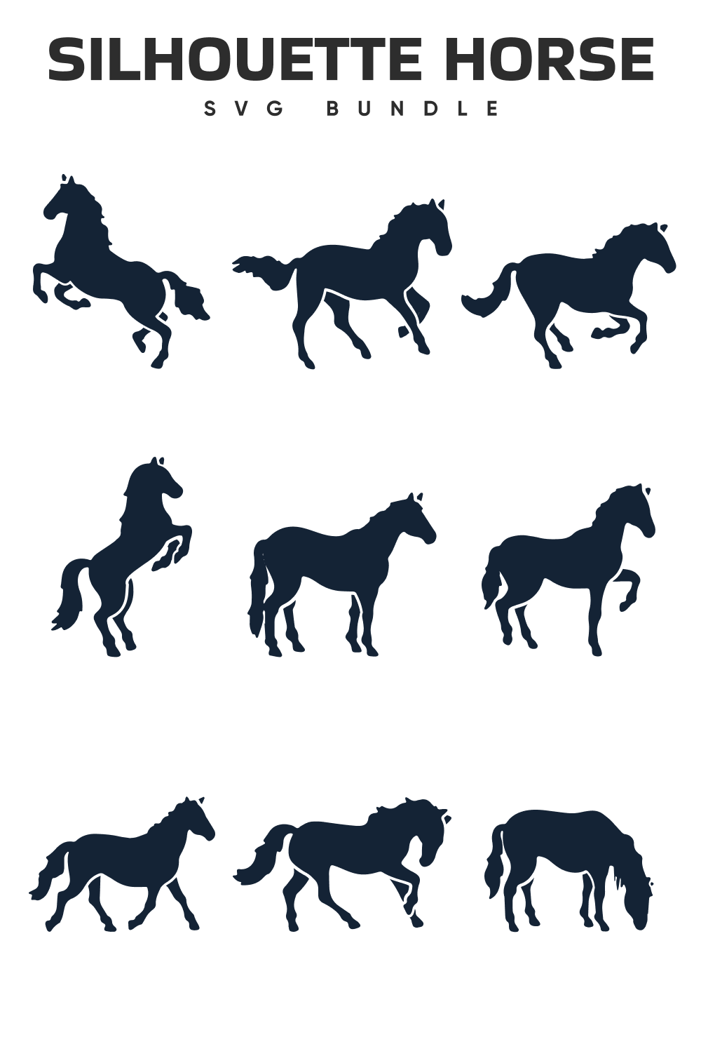 The silhouettes of horses are shown on a white background.