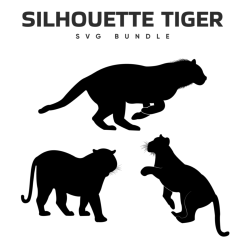 Three black silhouettes of a tiger with a caption.