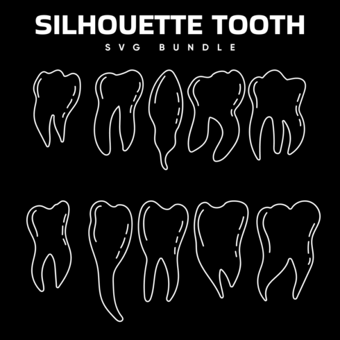 Set of white tooth silhouettes on black.