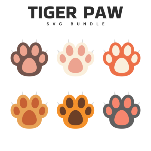 Set of tiger paw icons in a flat style.