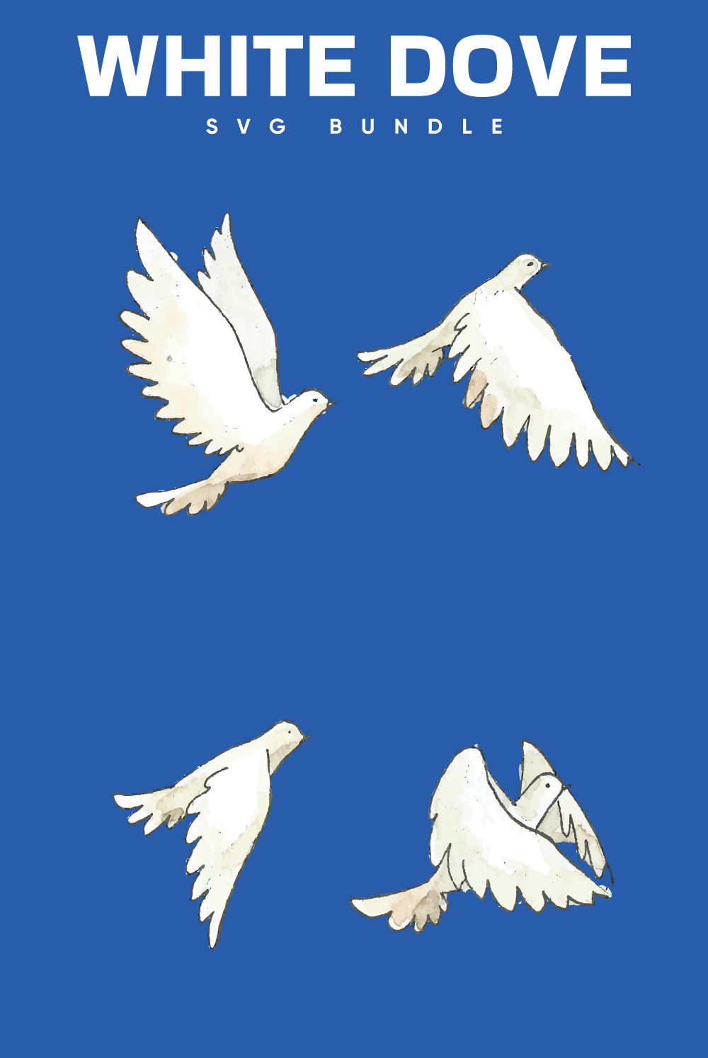 Three white doves flying in the sky.