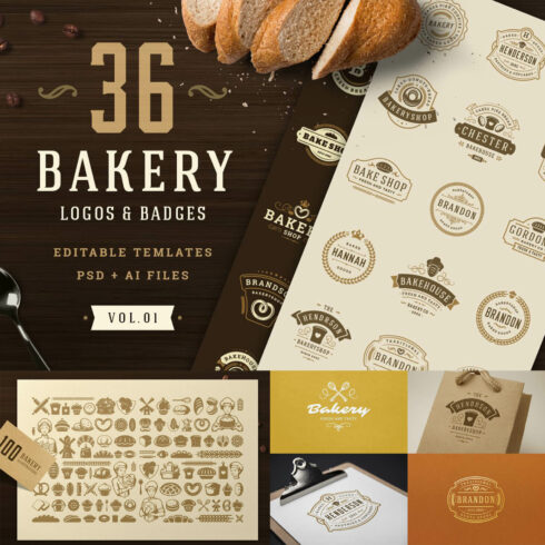Bakery logos and badges with the title "36 Bakery Logos and Badges".