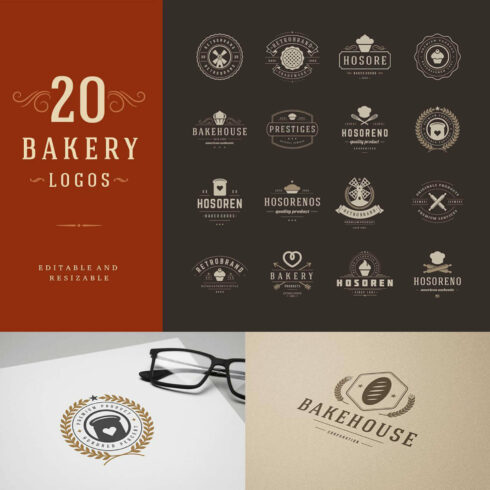 20 bakery logotypes and badges.