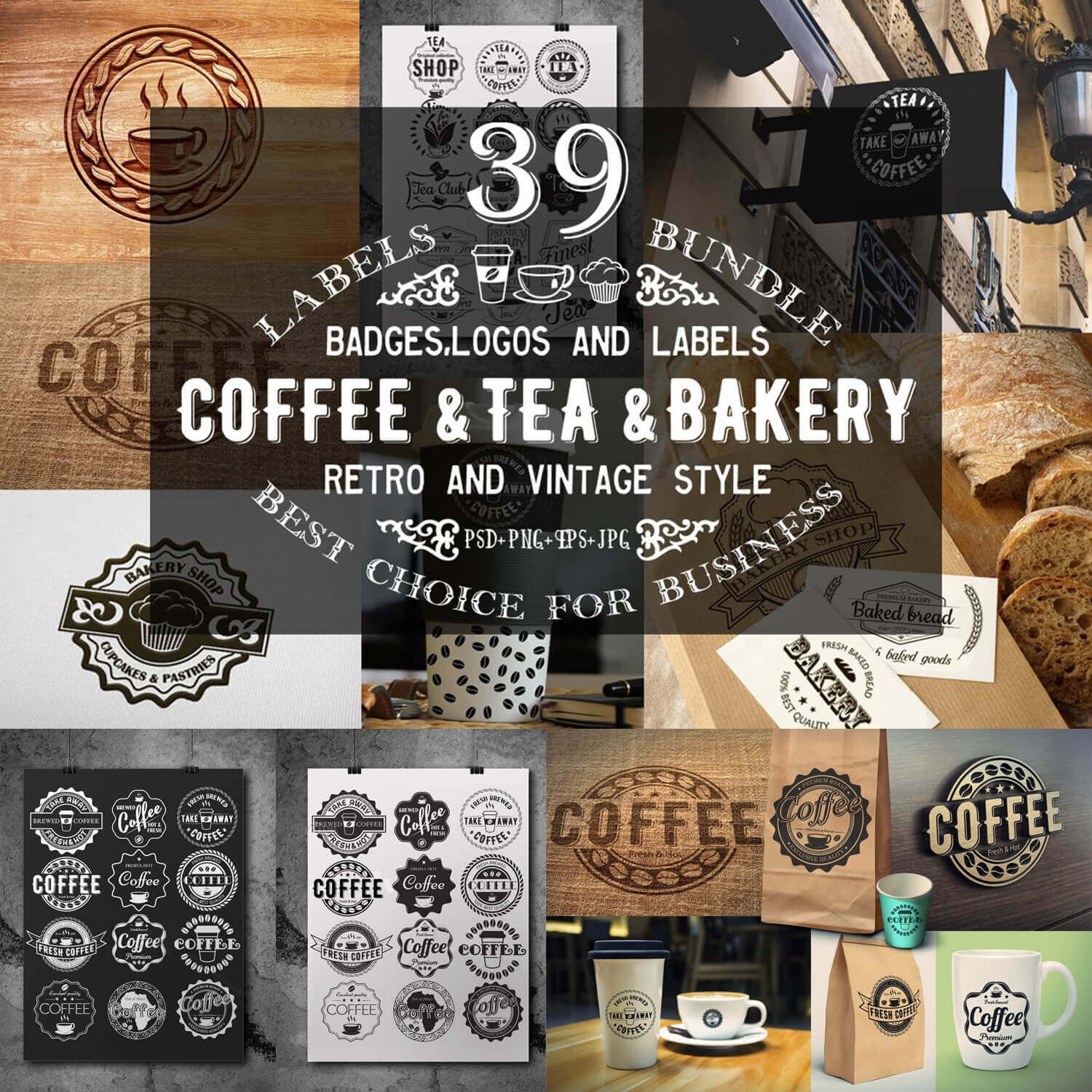 39 coffeetea and bakery logo bundle.