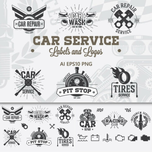 9 car service labels and logos.