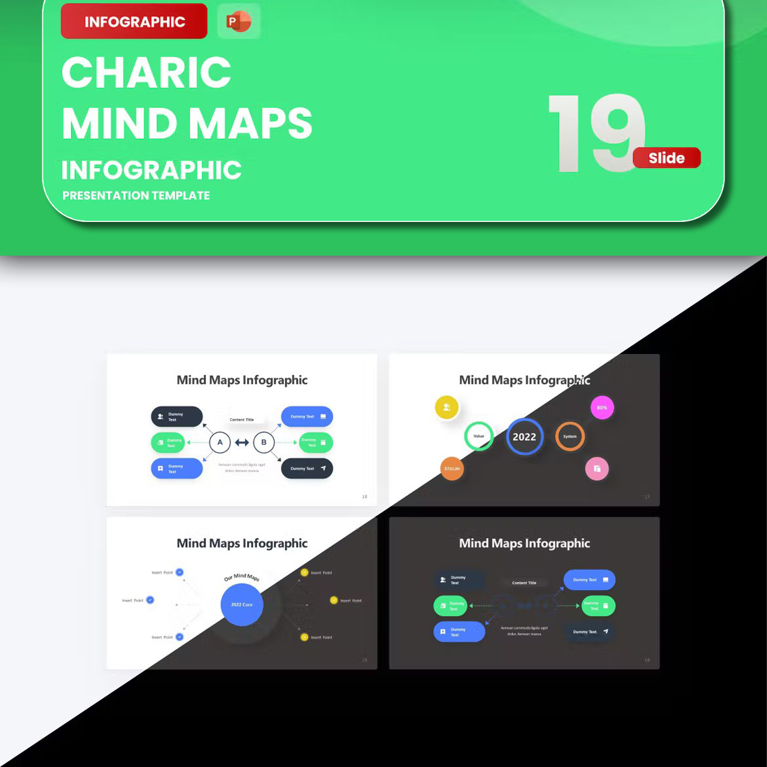 Charic Mind Maps Infographic PowerPoint Template.