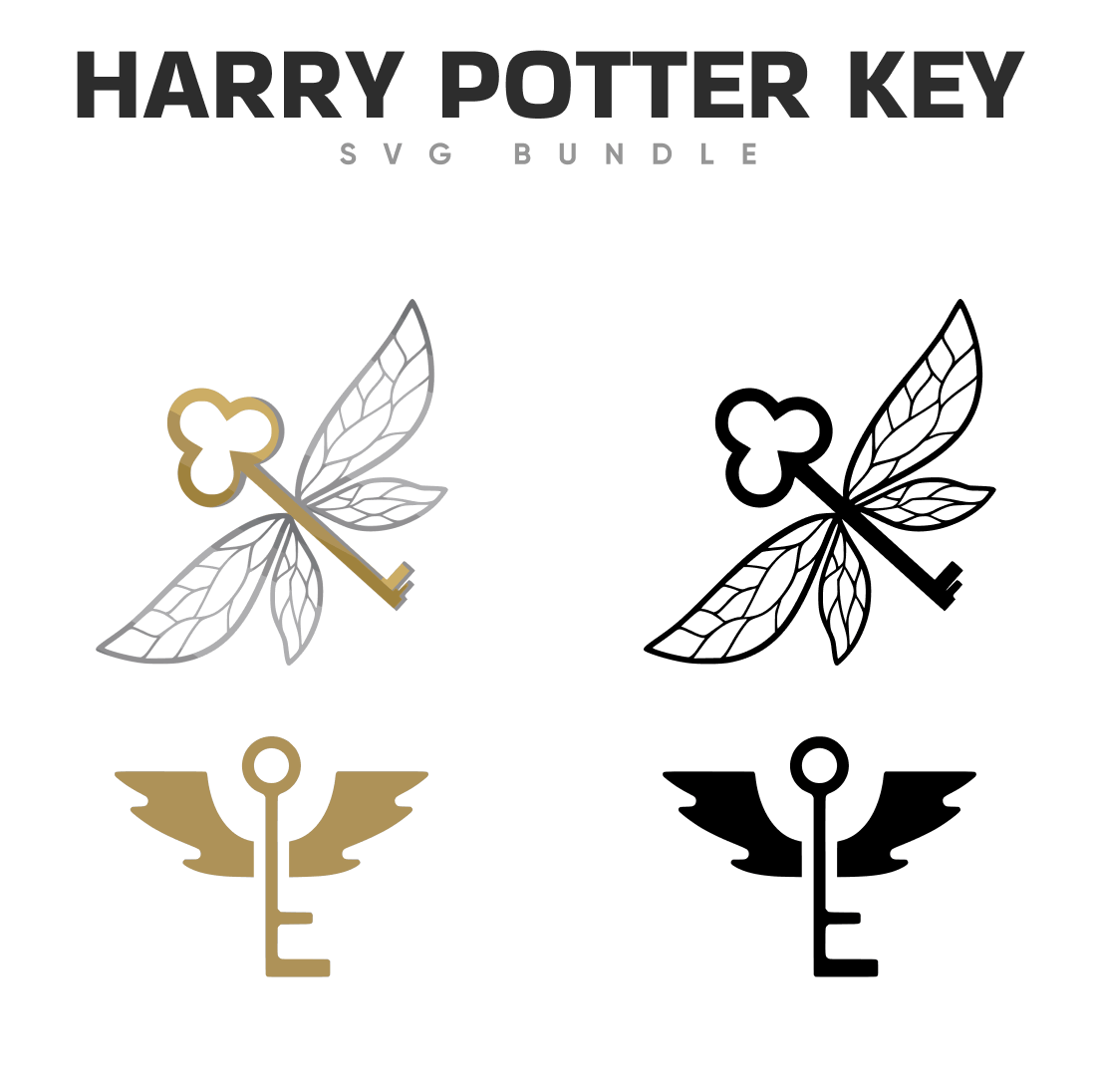 Four gold and black Harry Potter themed keys.