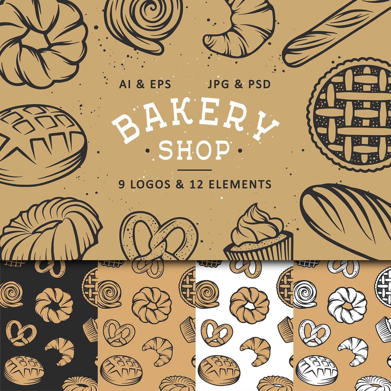 Set of bakery logos and elements.