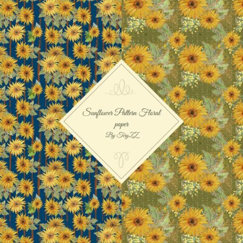 Seamless patterns with sunflowers on the two halves of the picture and rum with the name of the product.