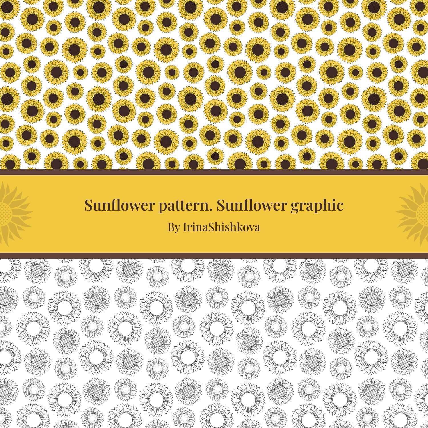 Sunflower pattern on yellow background. sunflower graphic on yellow and blue color.