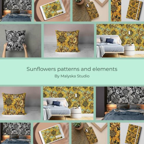 Sunflowers patterns and elements.