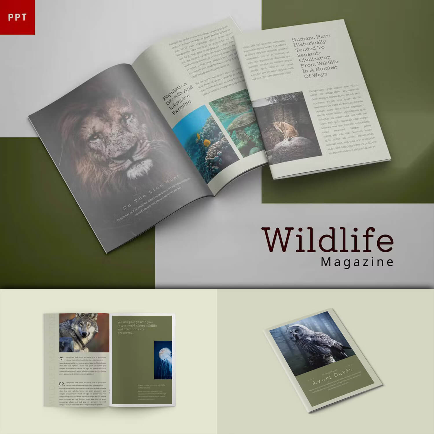 Wildlife magazine powerpoint template.