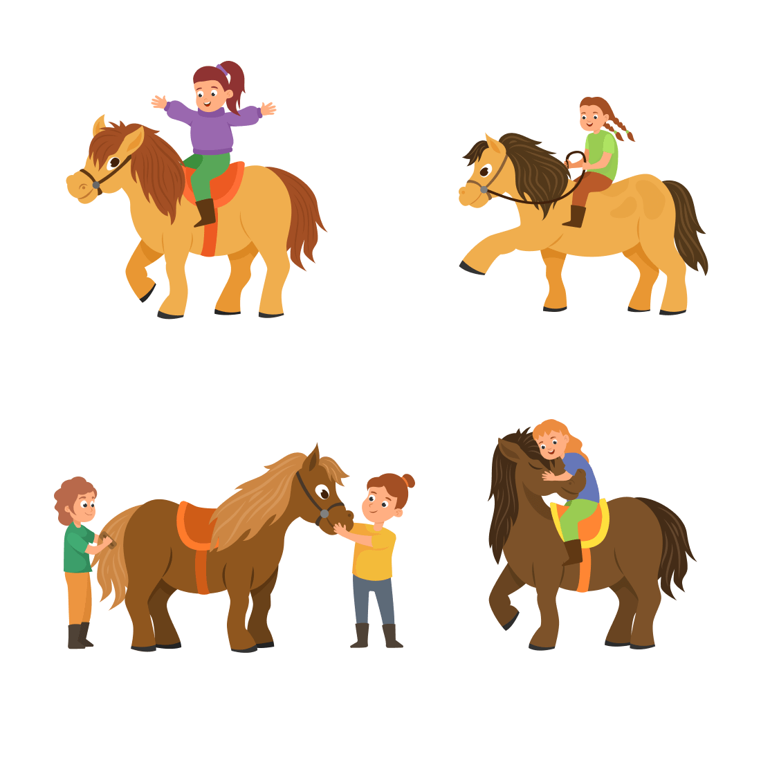 Couple of kids riding on the backs of horses.