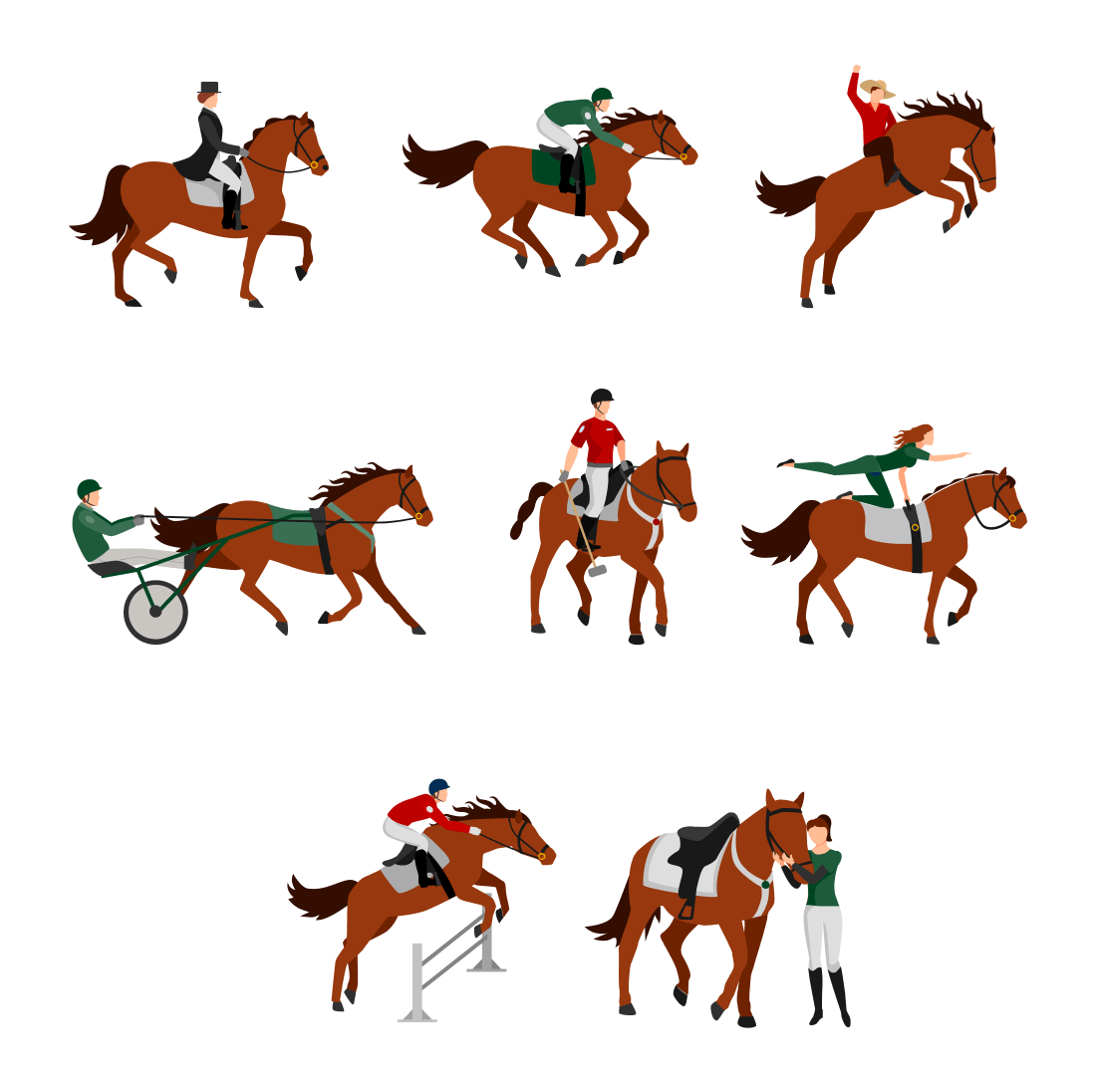 Group of people riding on the backs of horses.