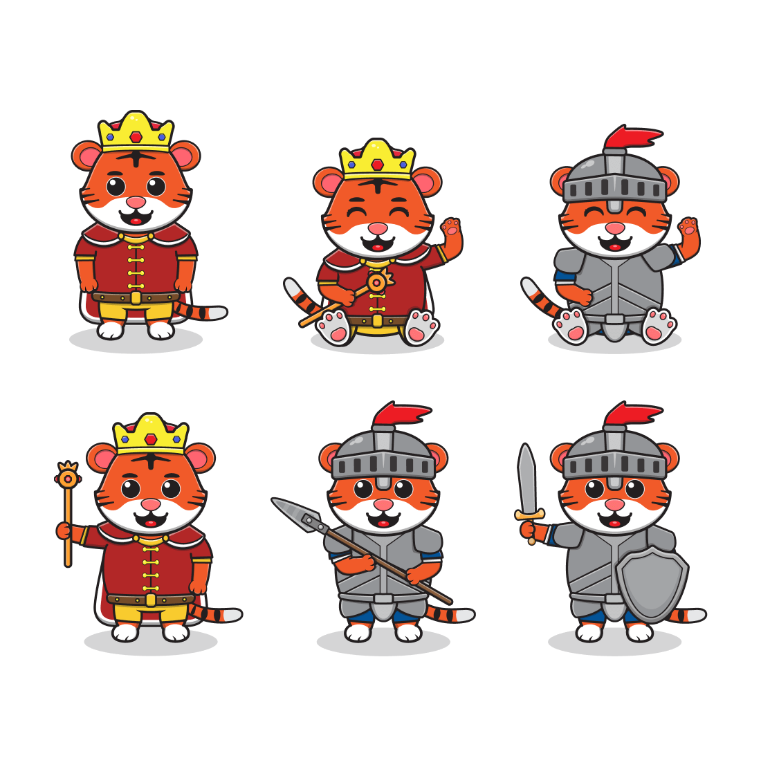 Set of cartoon mouses dressed in medieval costumes.
