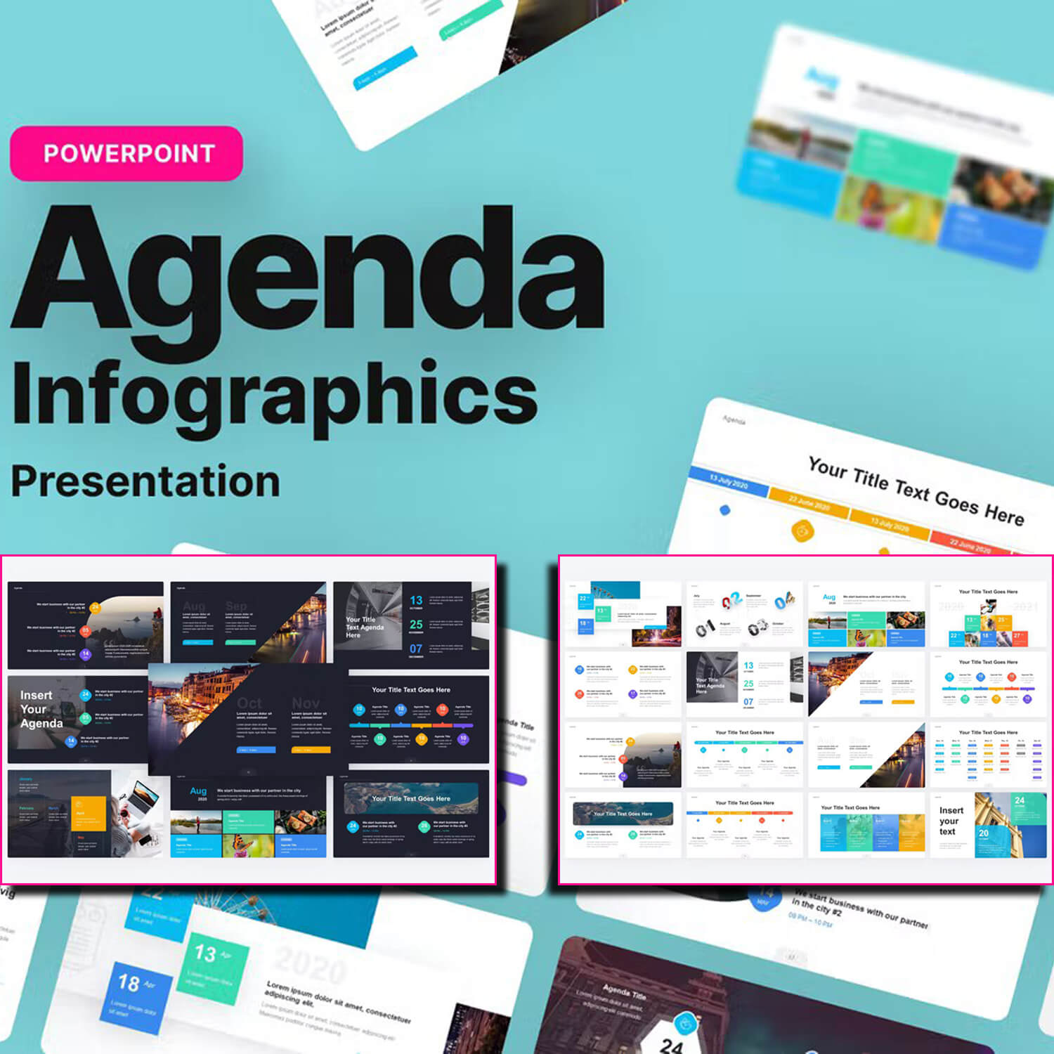 Inscription "Your title text goes here" of Agenda Planner Infographic PowerPoint Template.