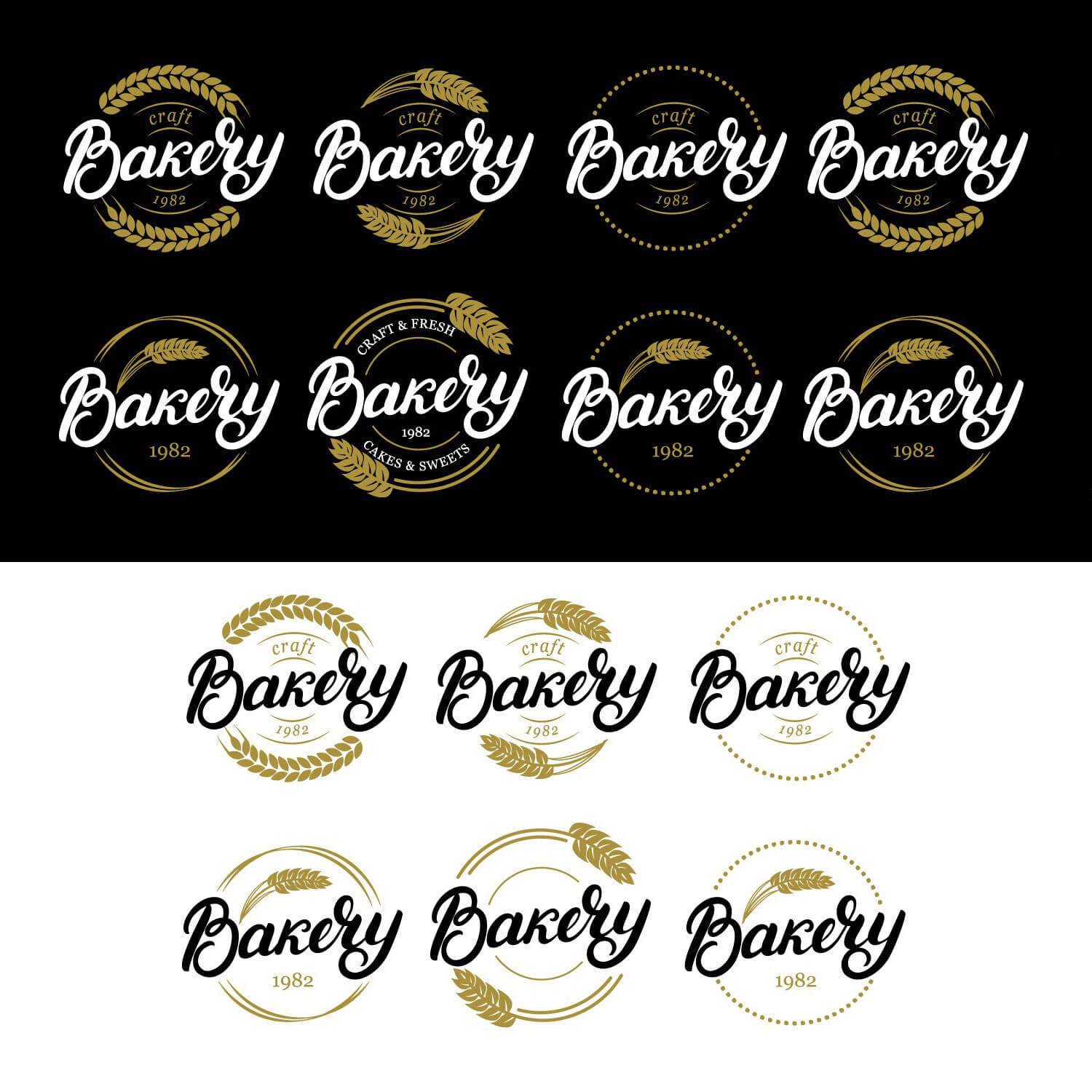 Two versions of the "Bakery" logos on white and black backgrounds.
