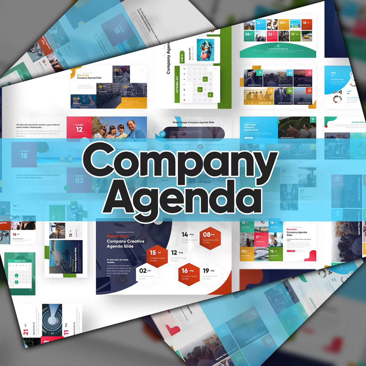 Seven item company creative agenda slide.