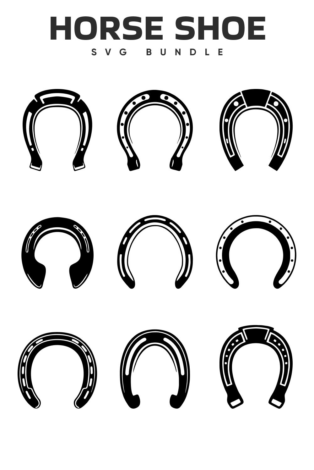 Set of horseshoes with different shapes and sizes.