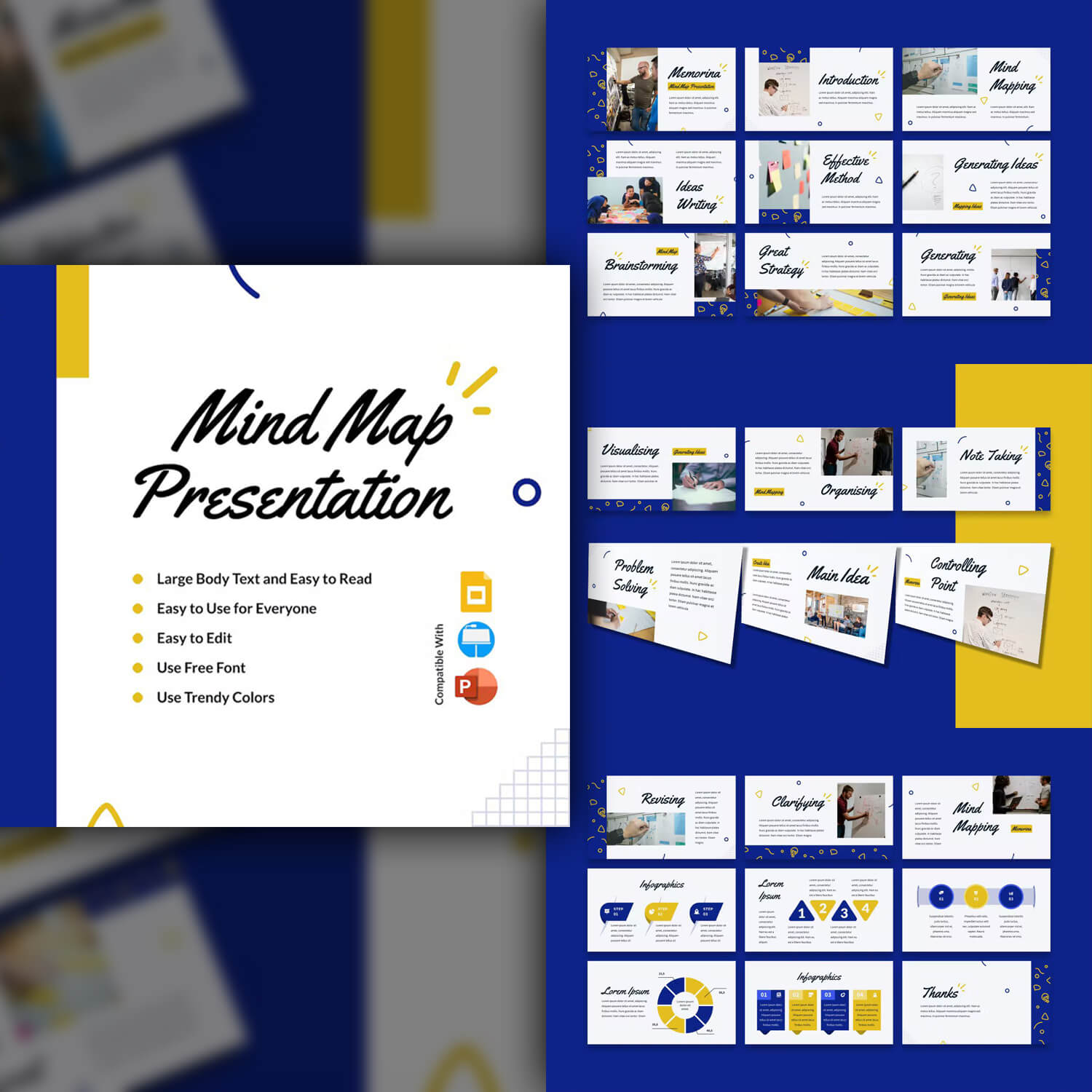 Large body text and easy to read of MEMORINA - Mind Map Presentation Template.