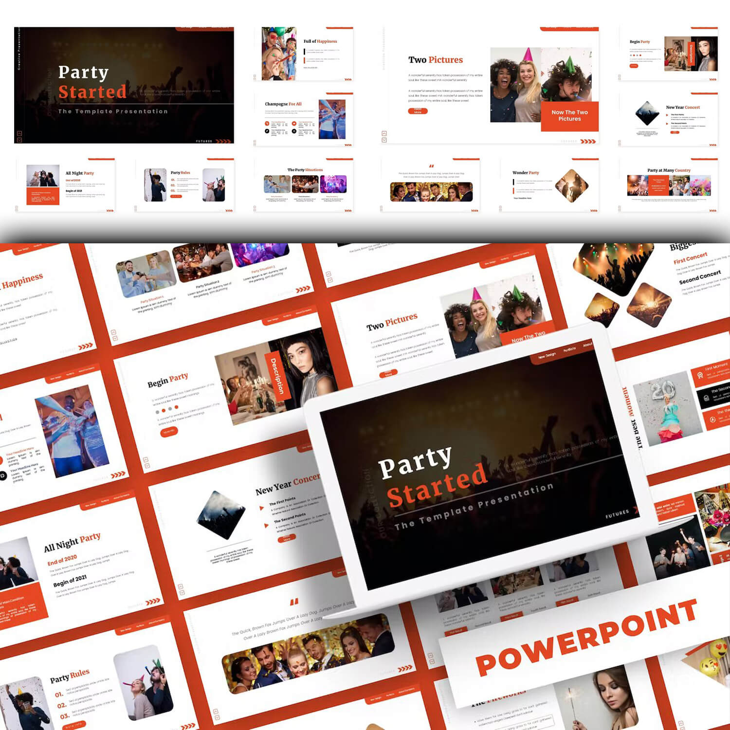 New year concert of Party Started - Powerpoint Template.
