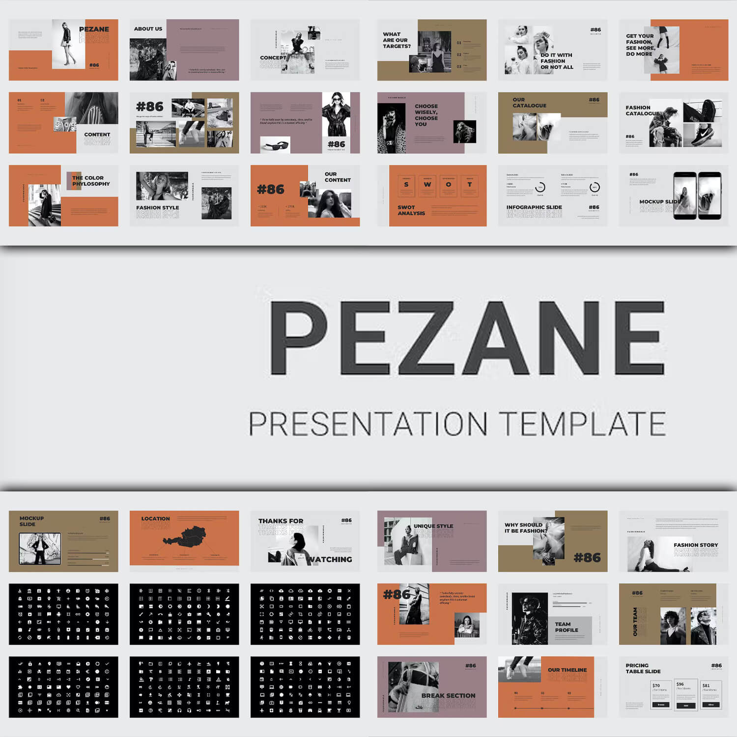 Bright slides of Pezane presentation template.