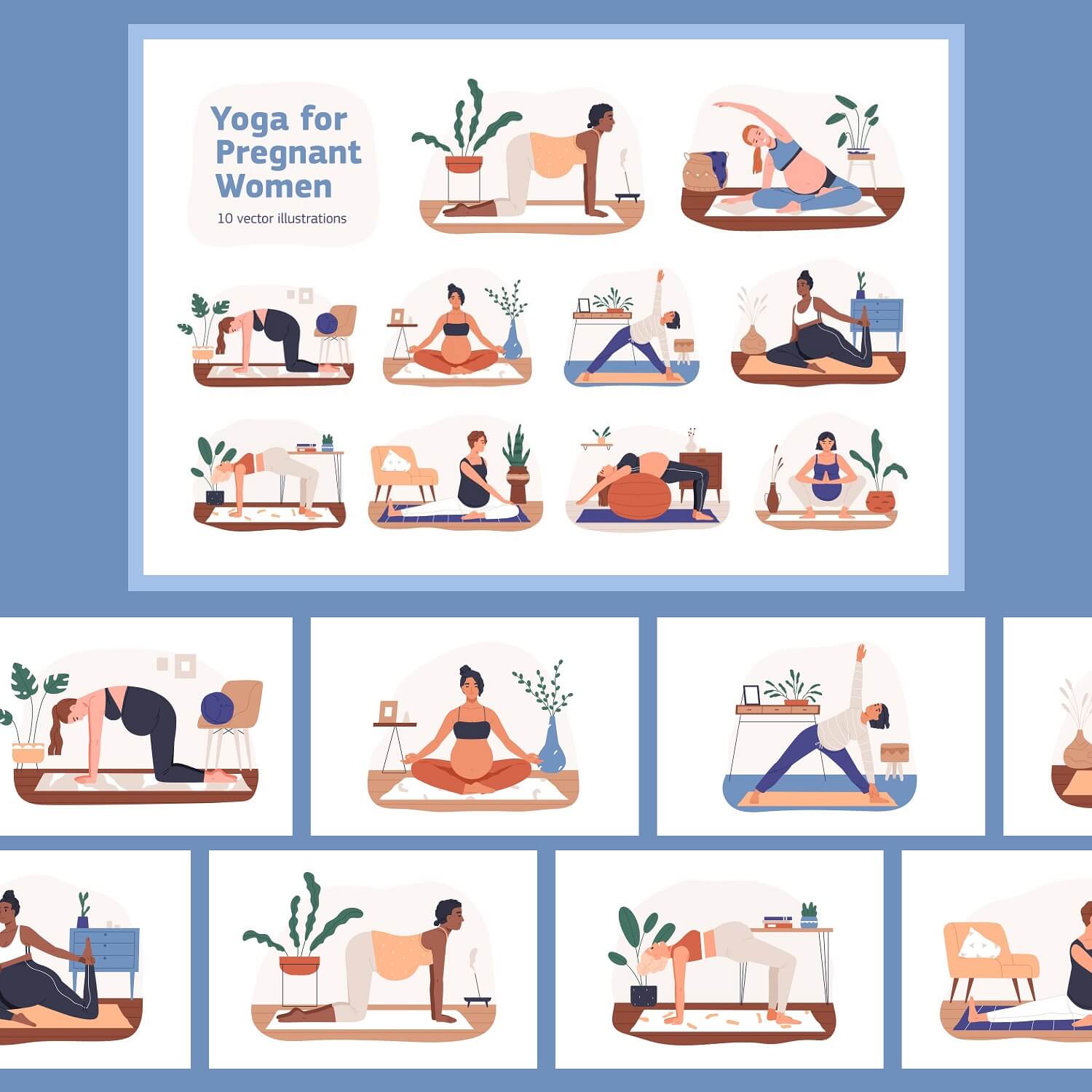 Images of yoga poses for pregnant women.