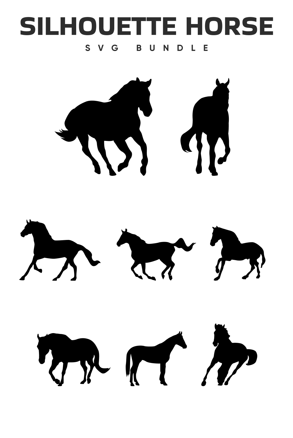 The silhouettes of horses are shown in black and white.