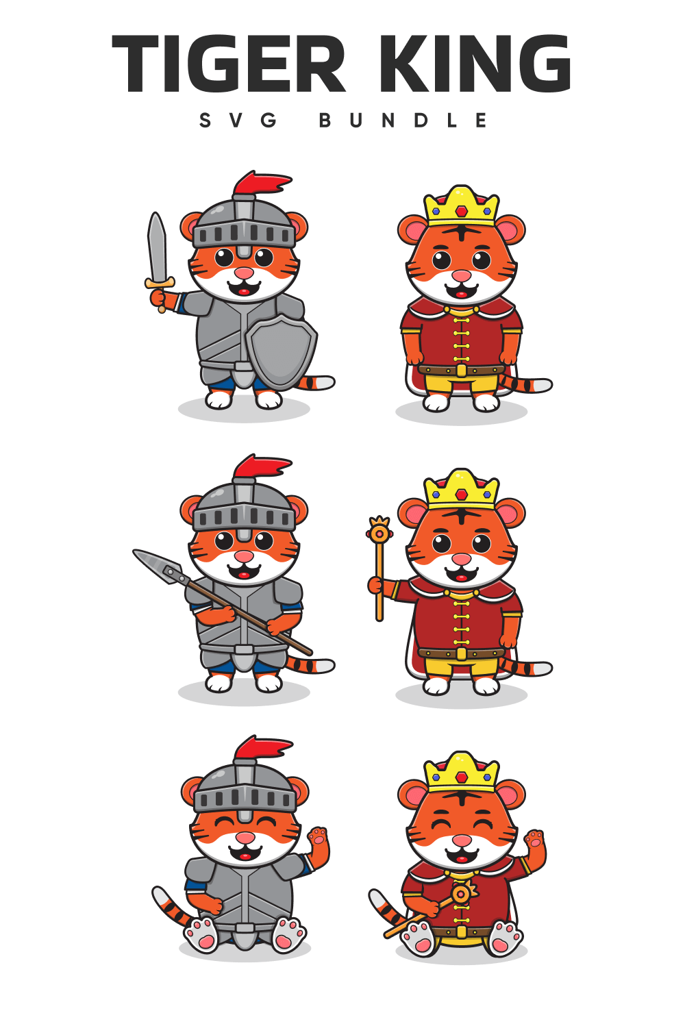 Cartoon character set of a tiger king.