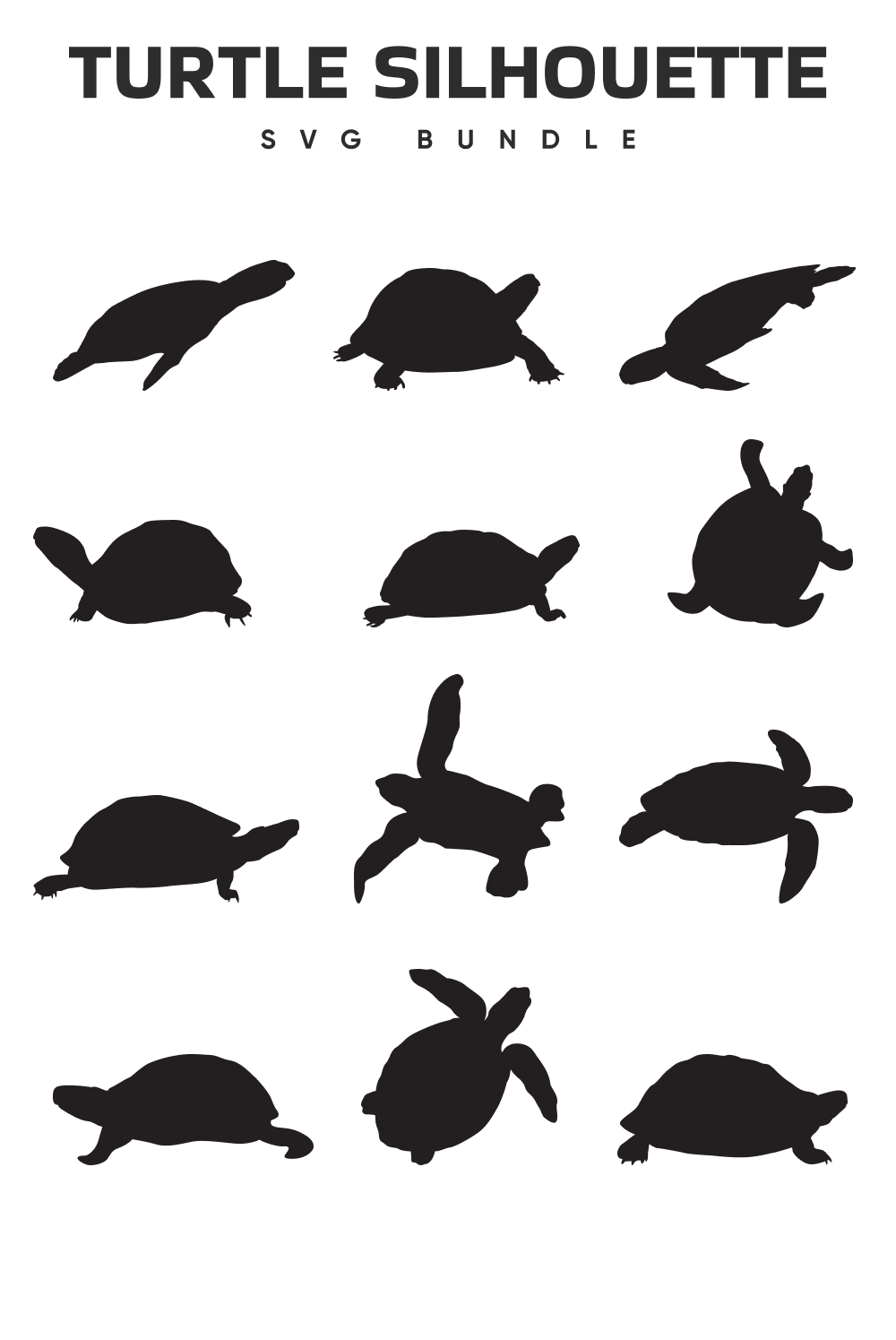 The silhouettes of turtles are shown in black and white.