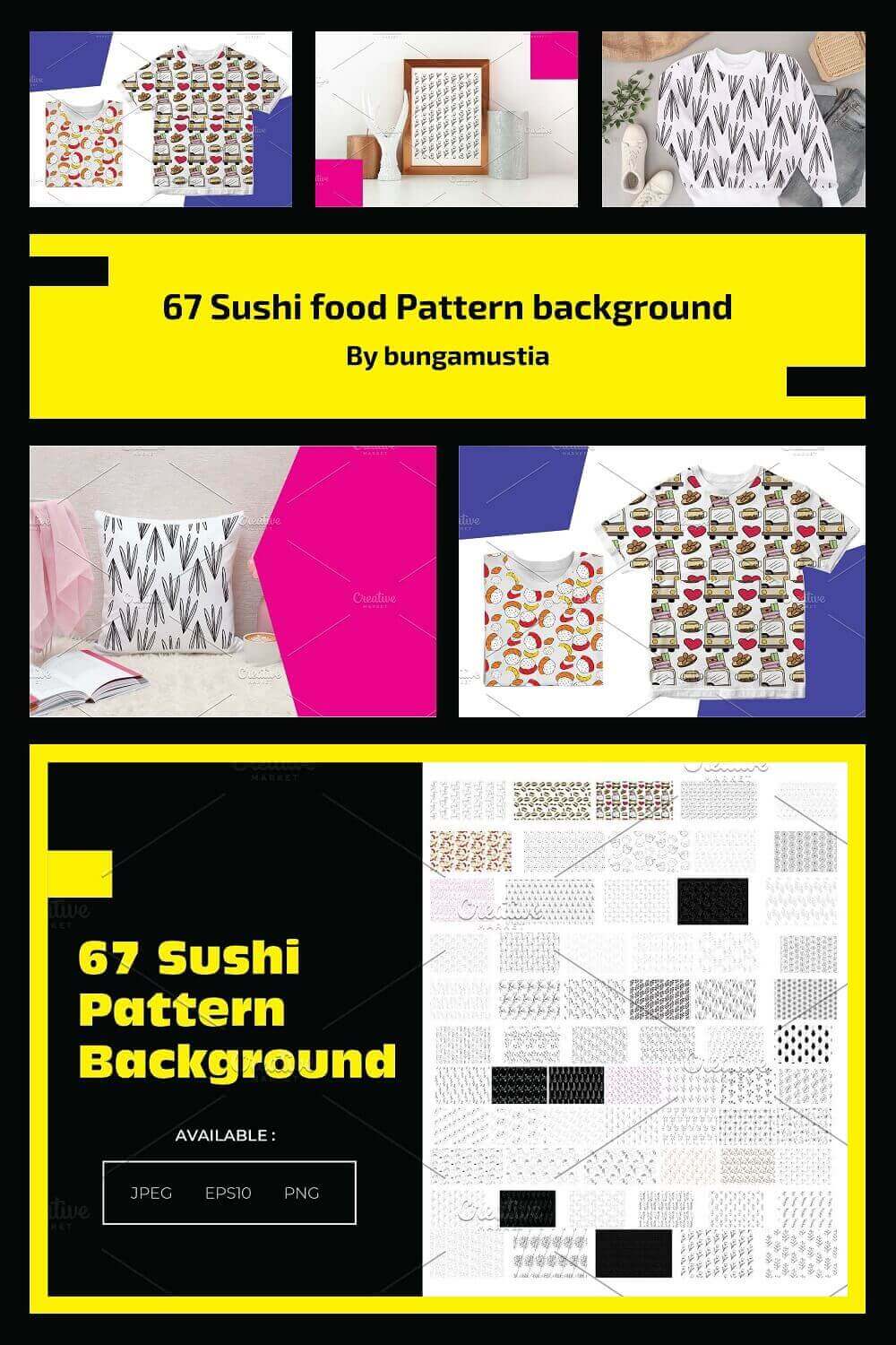 T-shirts and pillows of Sushi food pattern background.