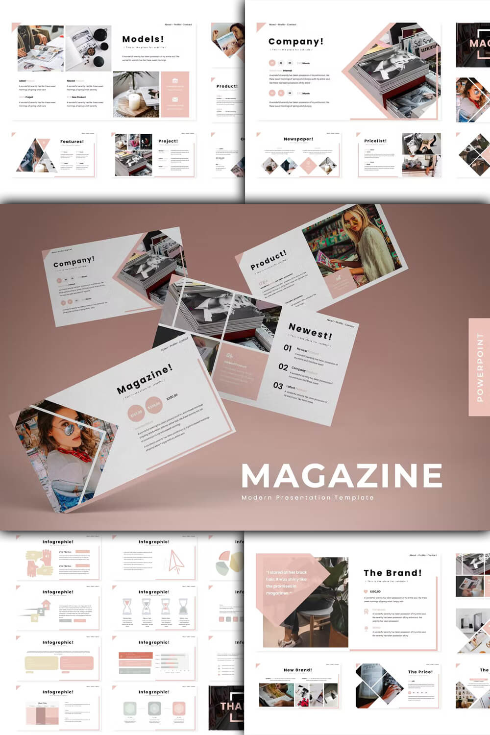 Powerpoint magazine template - 4 pages and a cover.