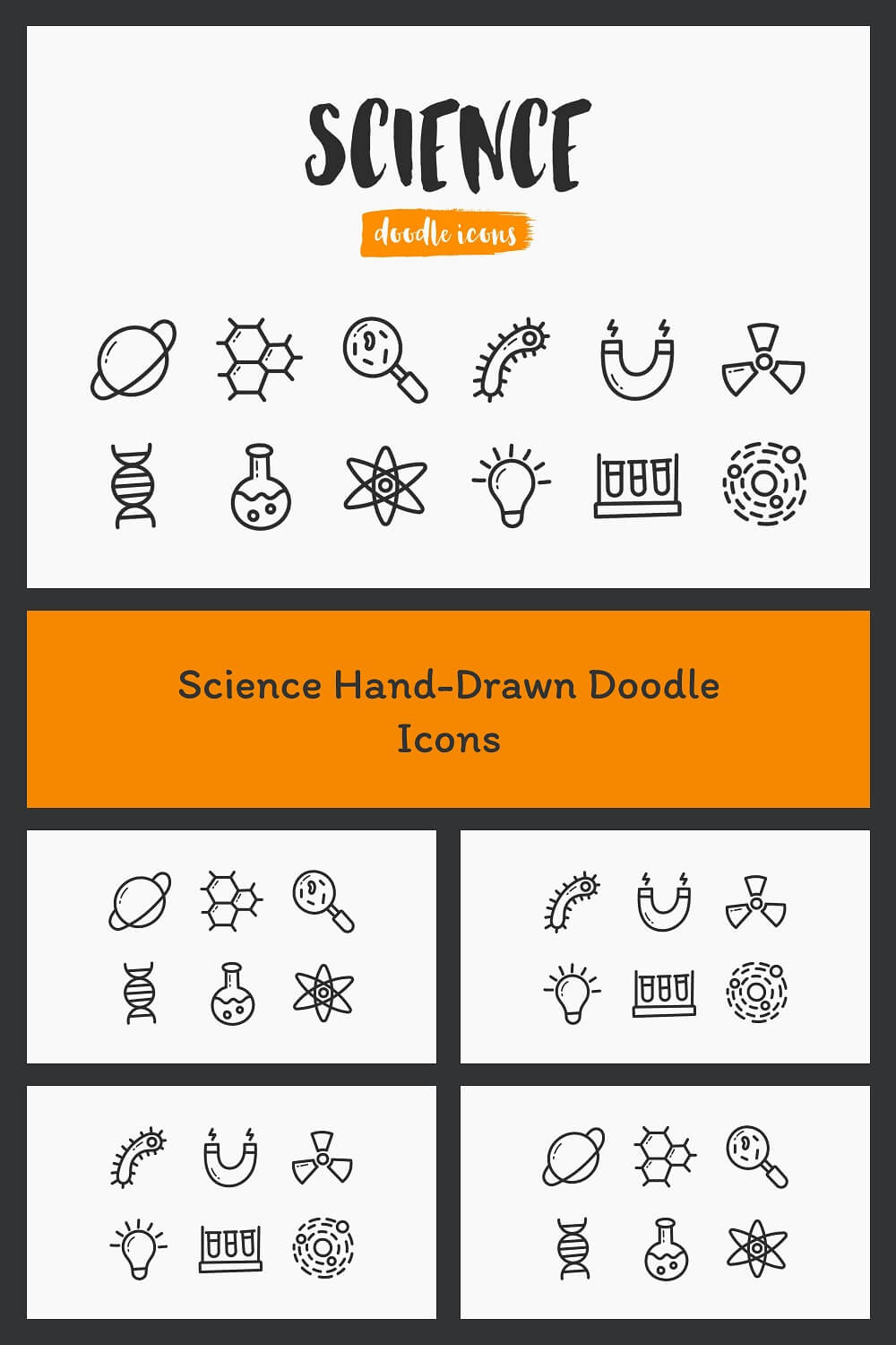Chemistry icons on the white background.