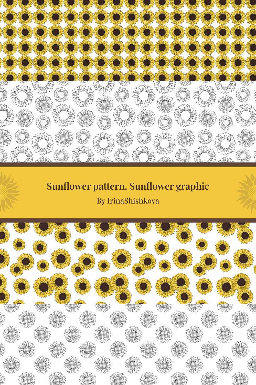 Four horizontal lines of different colors with sunflowers seamless pattern.