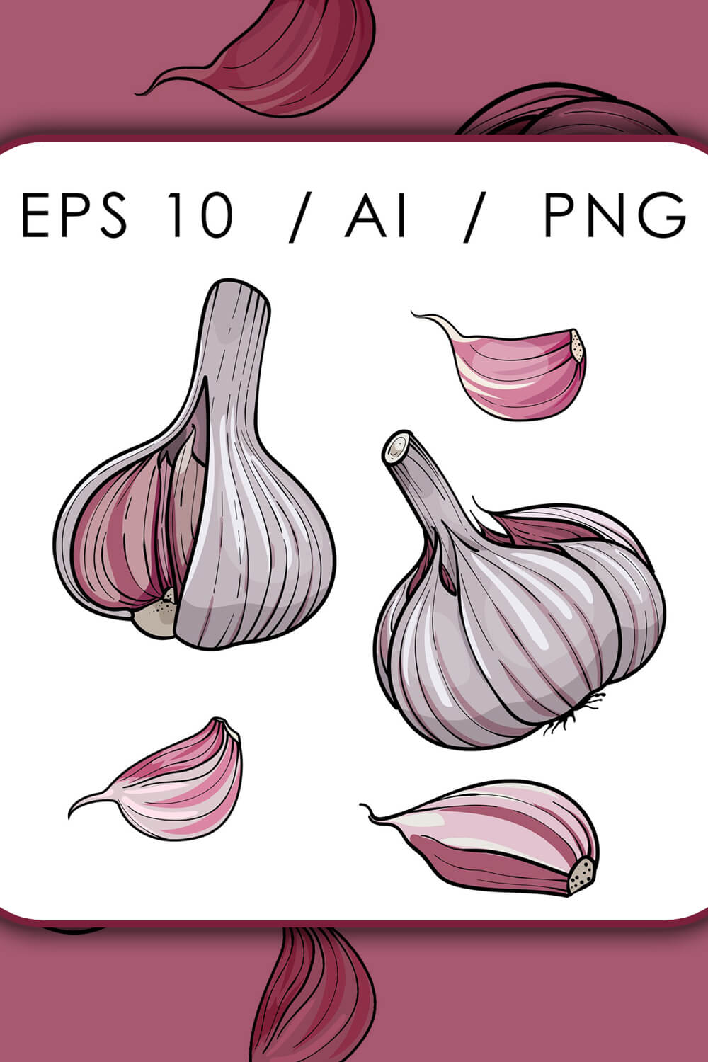 A drawing with heads of ripe garlic.