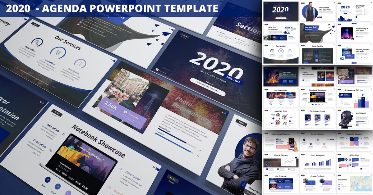 Notebook showcase of 2020 - Agenda Powerpoint Template.