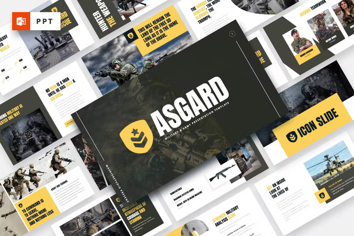 Large Asgard army PowerPoint template diagonally "Asgard".