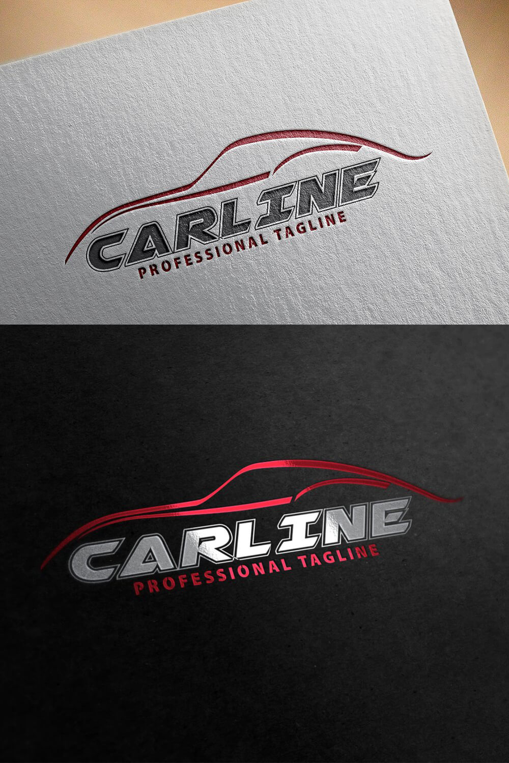 Two car line logos on a black and gray background.