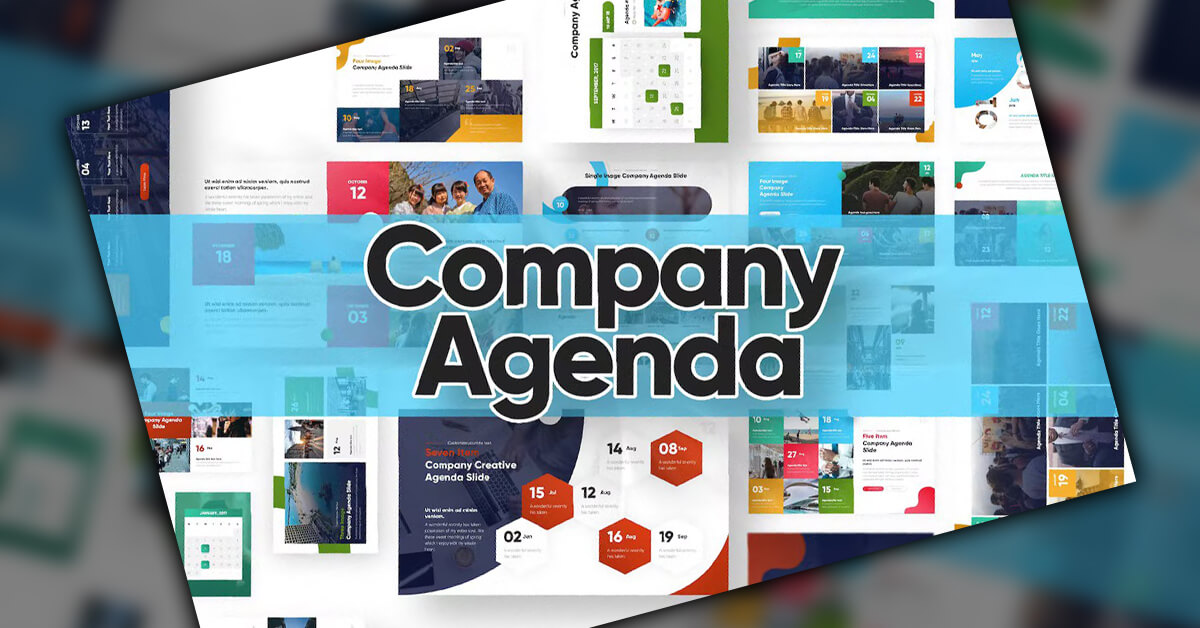 One slide of Company Agenda Powerpoint Template close up.