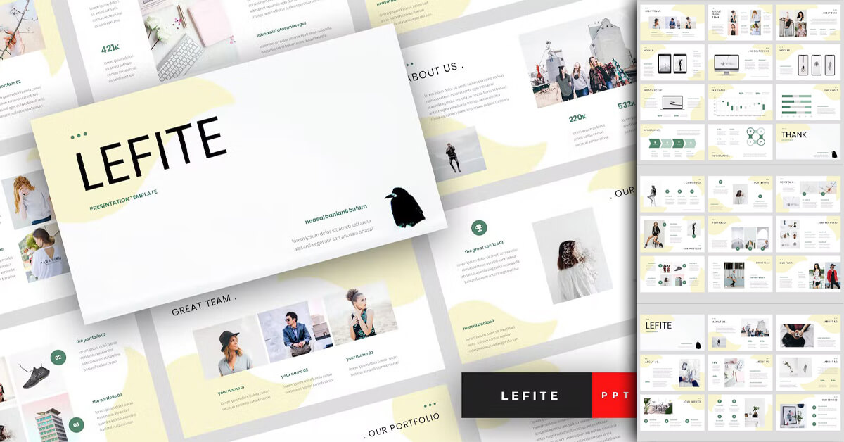 Angled Lefite magazine Powerpoint template slides.