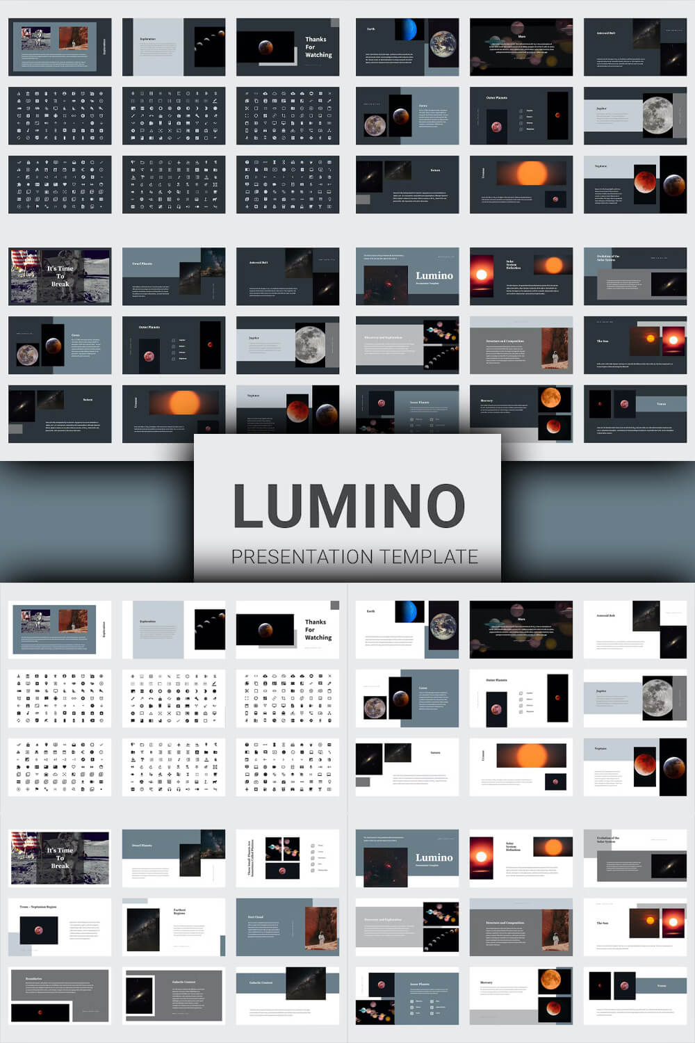 Icons and planets of Lumino - Solar System Education Powerpoint.