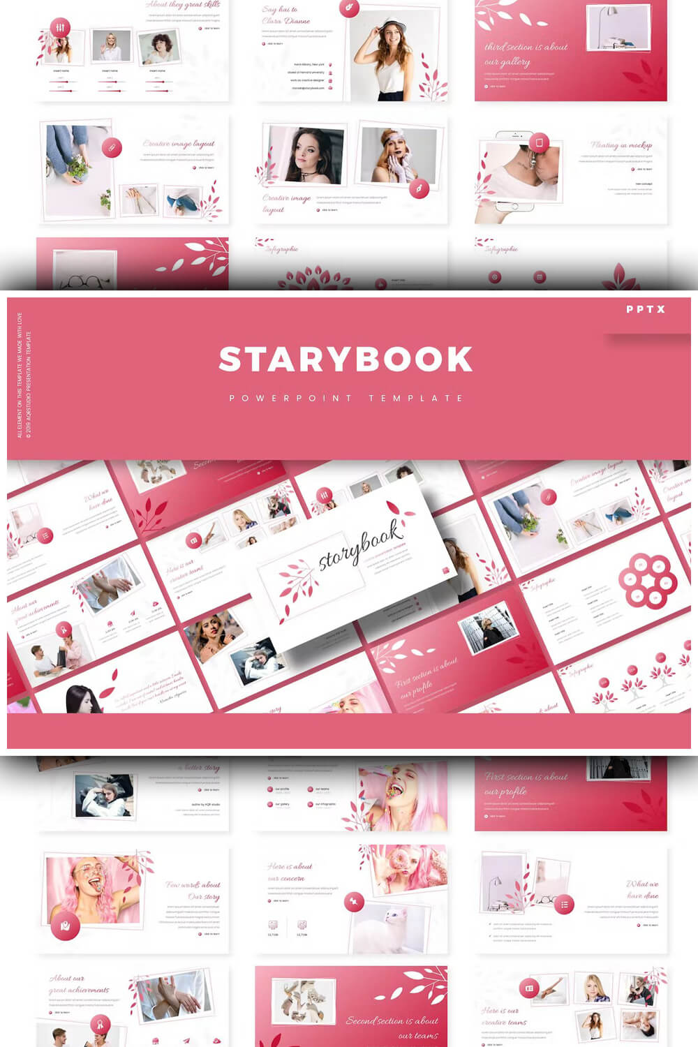 Starybook Powerpoint Template presentation slides with information about great skills.