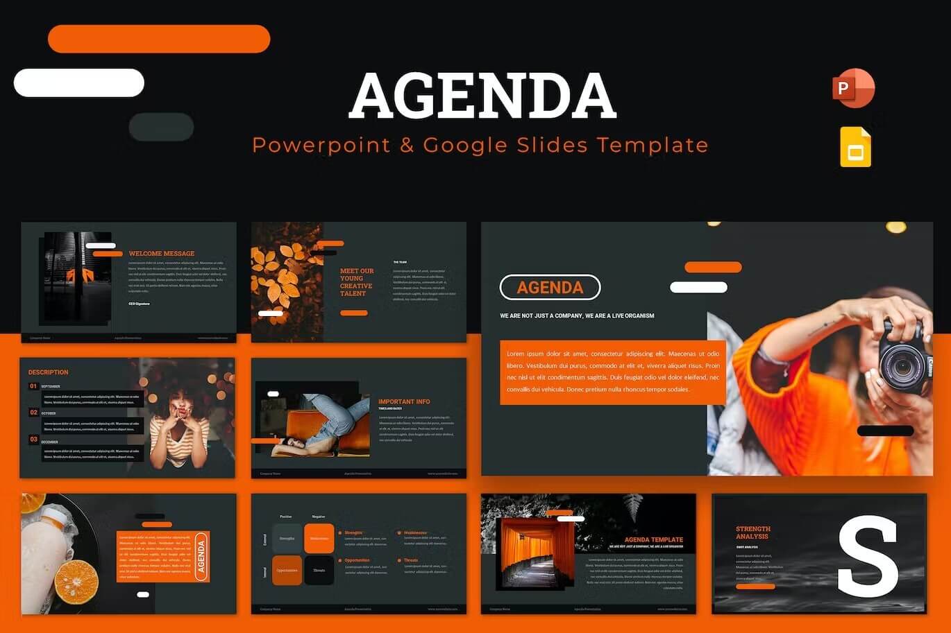 Description of Agenda Powerpoint & Google Slides Template.