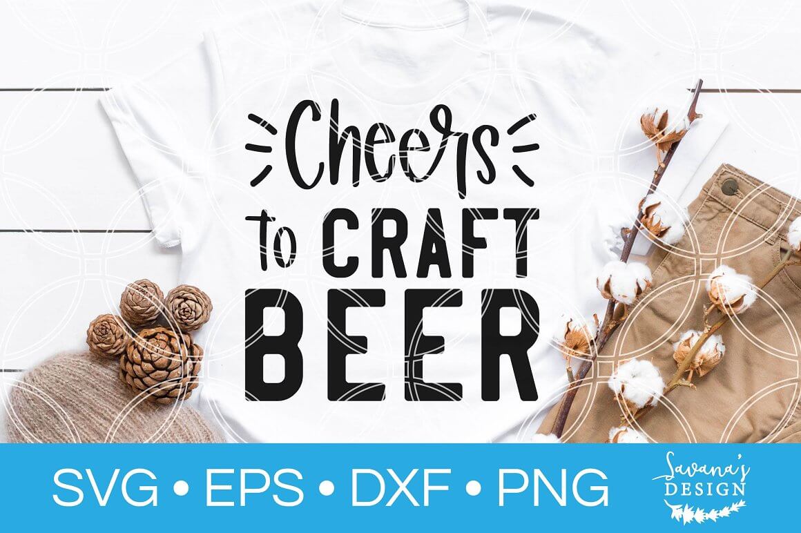 Lettering "Cheers to craft beer" on a white T-shirt.
