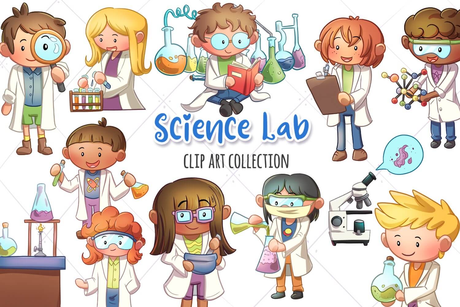 A painted collection of chemical experiments of little scientists.