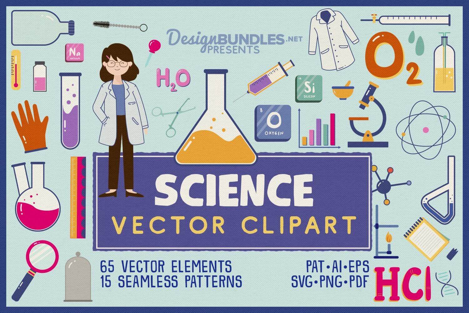 15 seamless patterns of Science vector clipart.