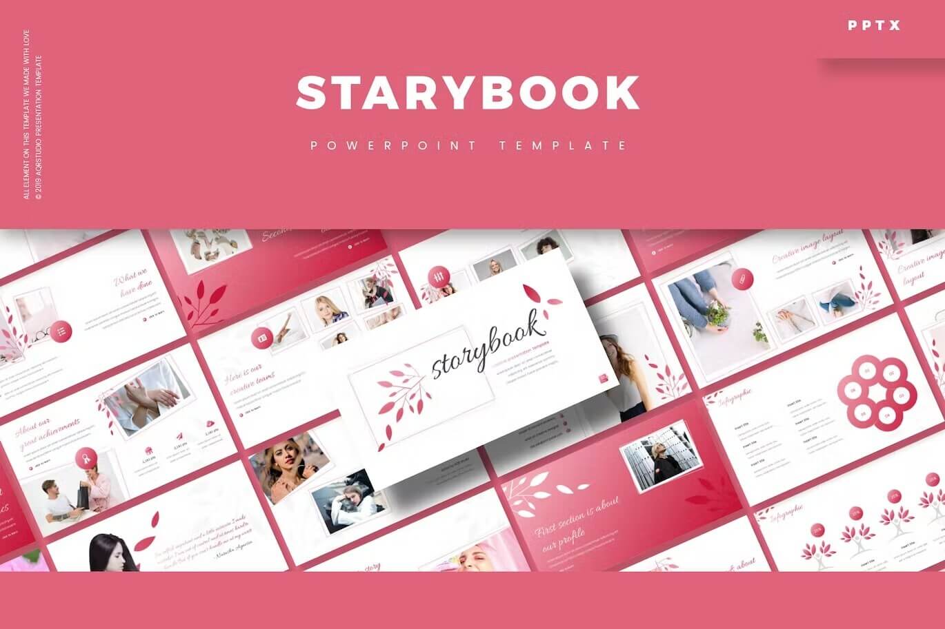Starybook Powerpoint Template presentation slides with information about great achievements.