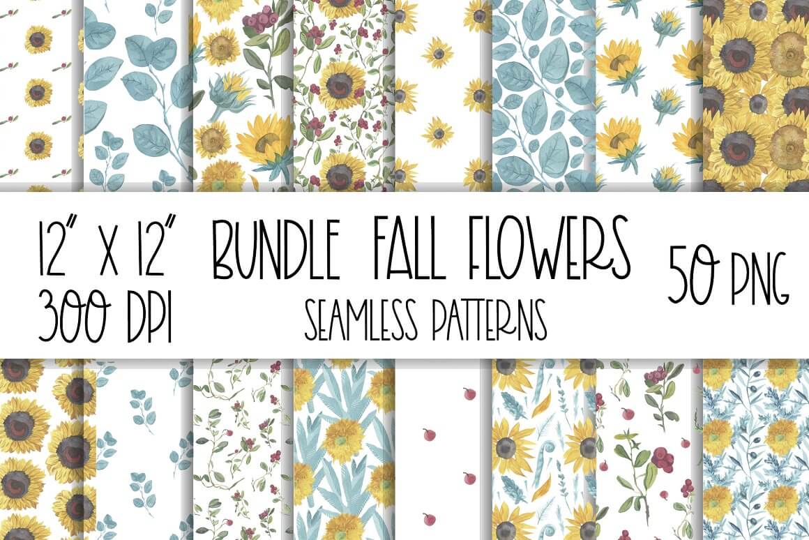 Bundle fall flowers seamless patterns.